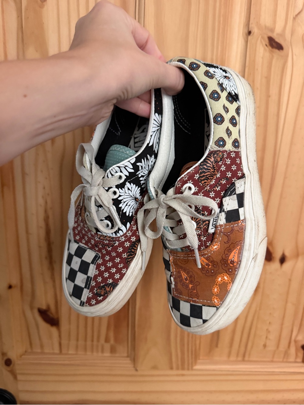 Vans Multi-Pattern Patchwork Low Top Sneakers - Black, Brown, Cream, Orange